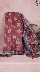 Barn Red and Green Contemporary Floral Summer Cotton Saree